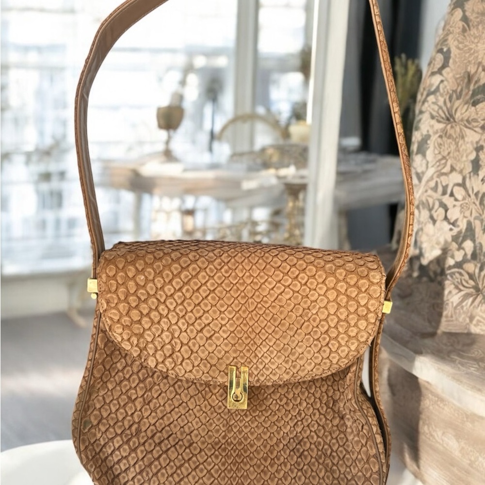 Vintage I Magnin Python Leather Shoulder Bag 1960s Exotic Skin Handbag